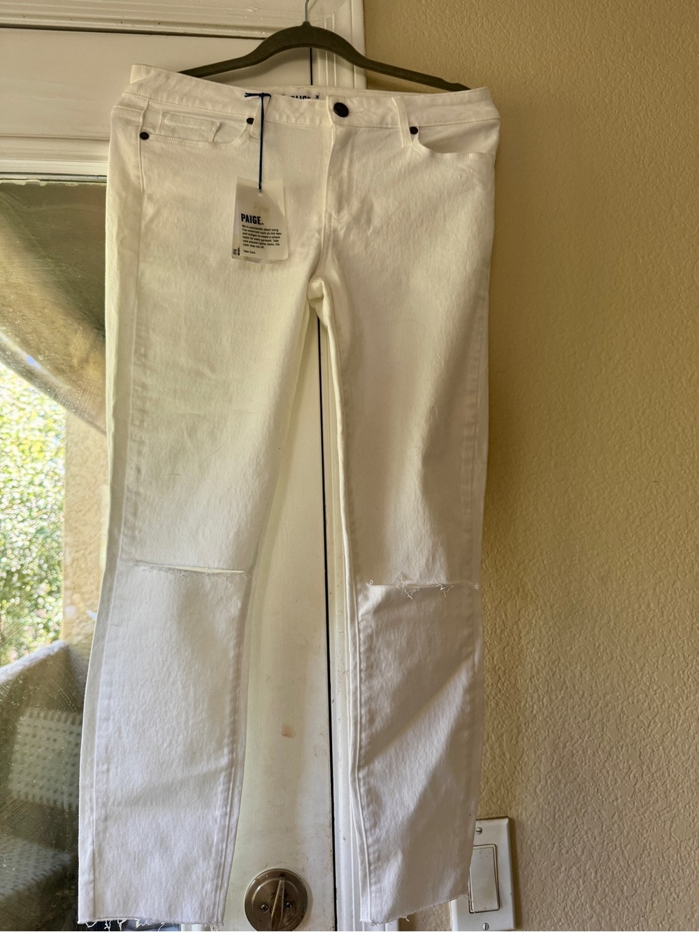 PAIGE White Raw-Hem Straight Jeans